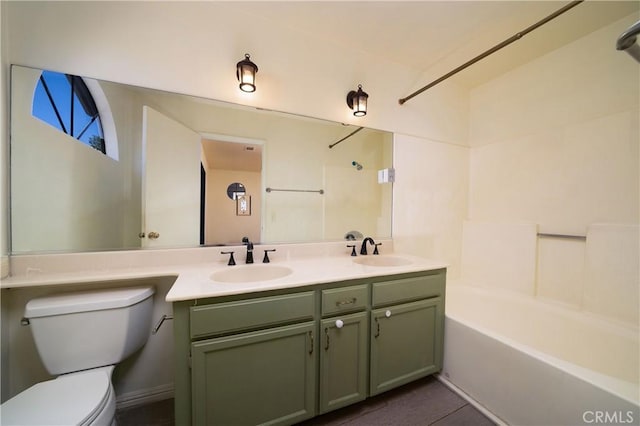 full bathroom featuring toilet, shower / bath combination, tile patterned floors, and vanity