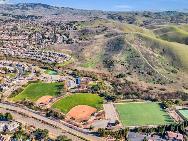 drone / aerial view with a mountain view