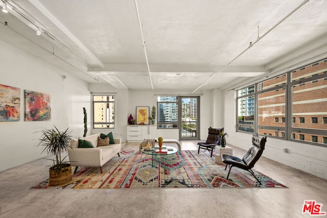 living area featuring concrete flooring