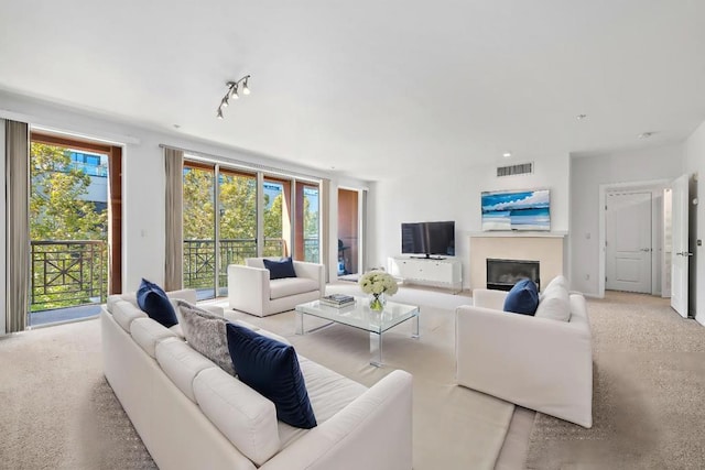 living room with light carpet and plenty of natural light