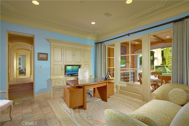 office area with crown molding