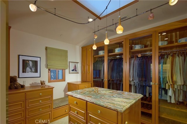 spacious closet with vaulted ceiling