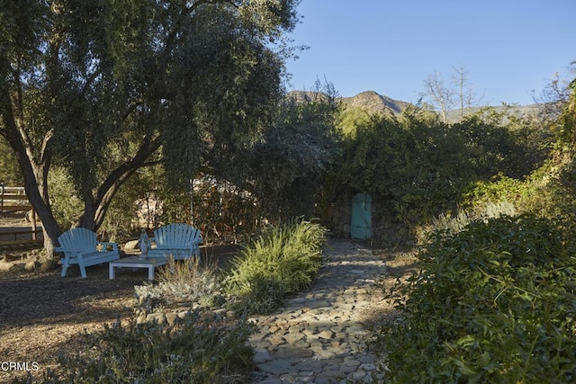 view of yard featuring a mountain view