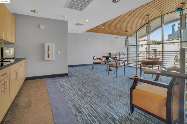 interior space with wooden ceiling