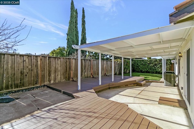 wooden deck with central AC and a patio area