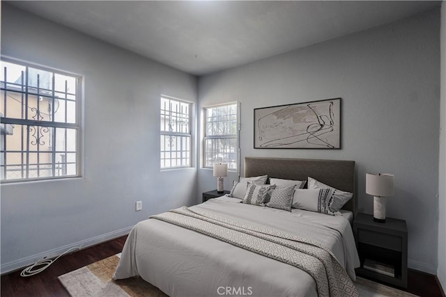 bedroom featuring multiple windows and wood-type flooring