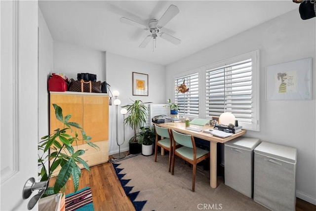 office featuring ceiling fan and light hardwood / wood-style flooring