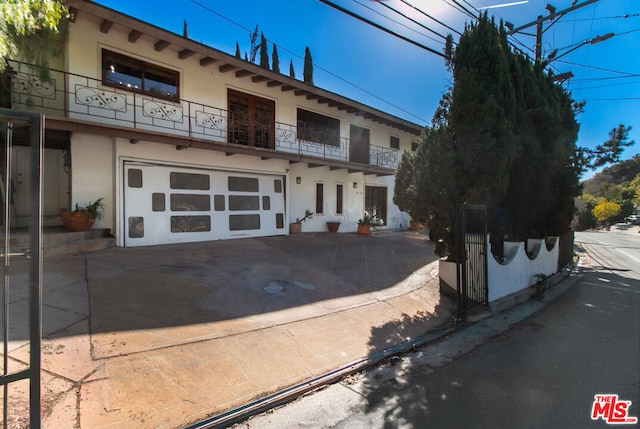 exterior space with a garage