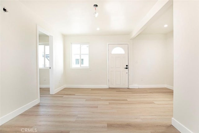 foyer entrance with light hardwood / wood-style flooring