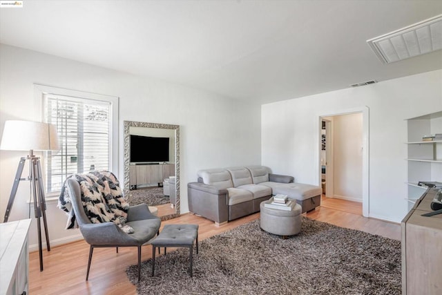 living room with light hardwood / wood-style flooring