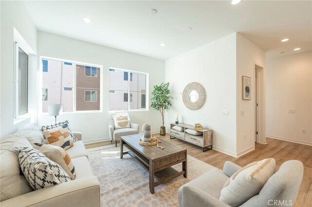 living room with light wood-type flooring