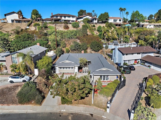 birds eye view of property with a residential view
