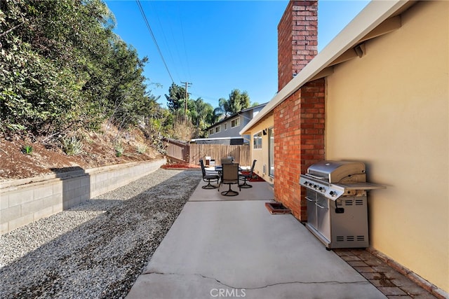 view of patio featuring a fenced backyard and a grill