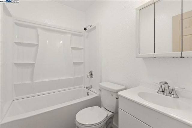 full bathroom featuring toilet, vanity, and shower / bathtub combination