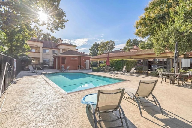 view of swimming pool featuring a patio