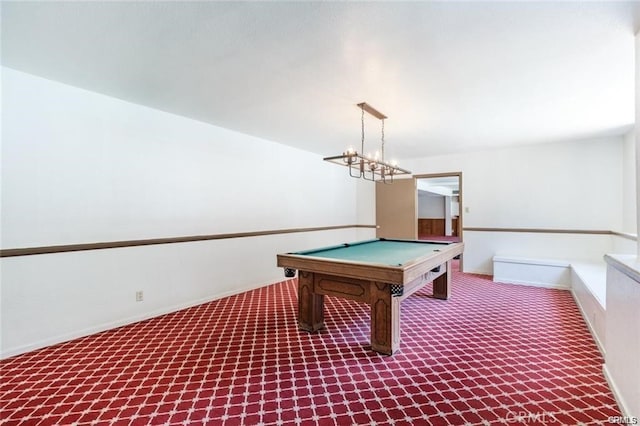 playroom with billiards and carpet