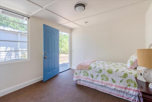 carpeted bedroom featuring access to exterior