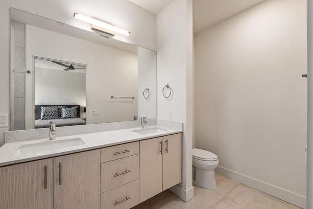 bathroom featuring toilet, vanity, and tile patterned flooring