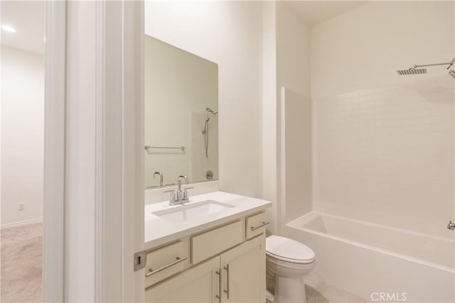 full bathroom with shower / bath combination, vanity, and toilet