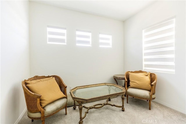 living area with light colored carpet