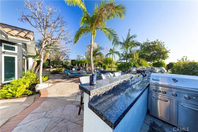 view of patio / terrace featuring a bar and area for grilling