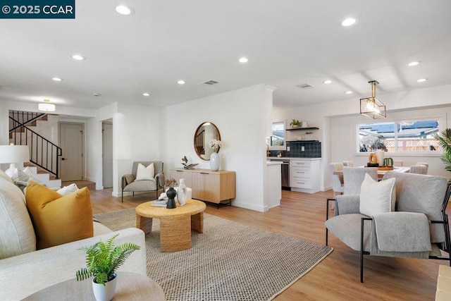 living room with light wood-type flooring