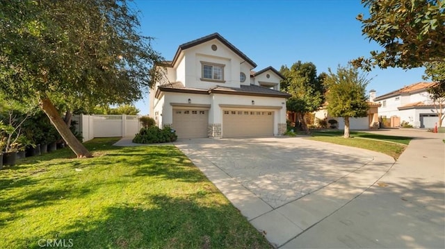 view of front facade with a front lawn and a garage