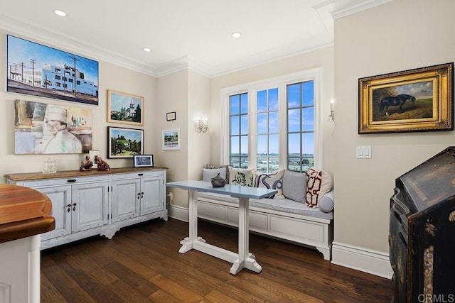 2045 W California St, San Diego, CA 92110 - home office with ornamental molding, dark wood finished floors, baseboards, and recessed lighting
