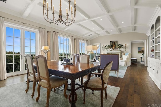 2045 W California St, San Diego, CA 92110 - dining room featuring a chandelier, wood-type flooring, coffered ceiling, and recessed lighting