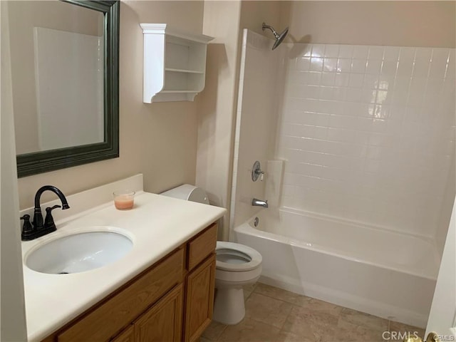 full bathroom with toilet, vanity, and shower / tub combination