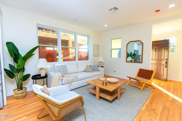 living room featuring hardwood / wood-style flooring and a healthy amount of sunlight