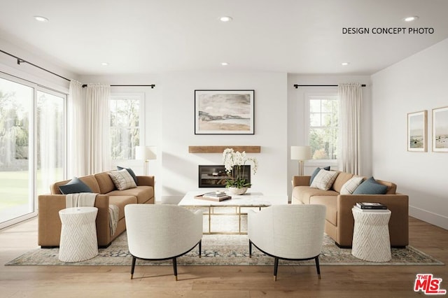 living room featuring light wood-type flooring