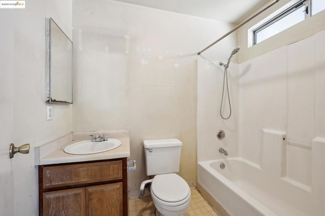 full bathroom featuring toilet, bathtub / shower combination, and vanity