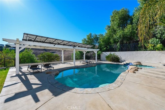 view of swimming pool featuring a pergola and a patio