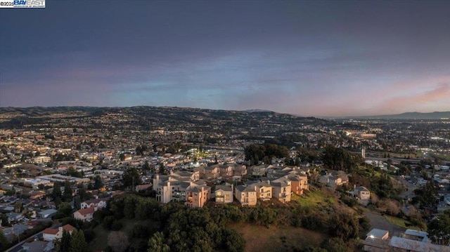 view of aerial view at dusk