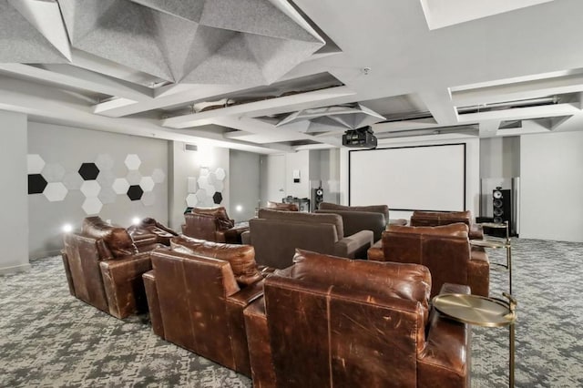 home theater room featuring carpet floors