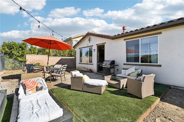 view of patio / terrace featuring an outdoor living space and area for grilling