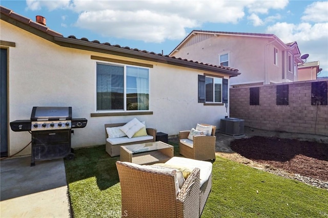 view of patio / terrace with central AC, grilling area, and outdoor lounge area