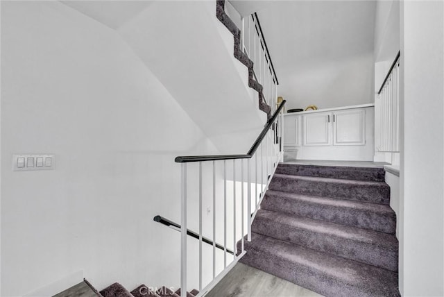 staircase featuring wood-type flooring