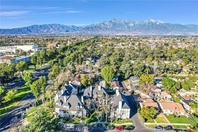 drone / aerial view featuring a mountain view