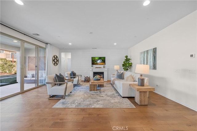 living room featuring light wood-type flooring