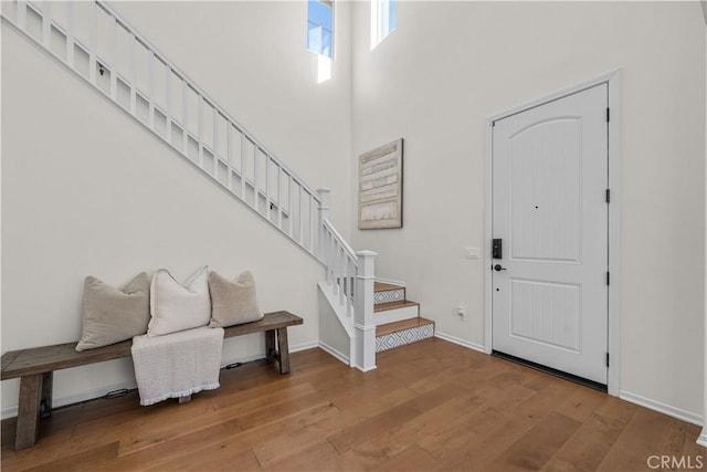 entrance foyer featuring a high ceiling and wood-type flooring