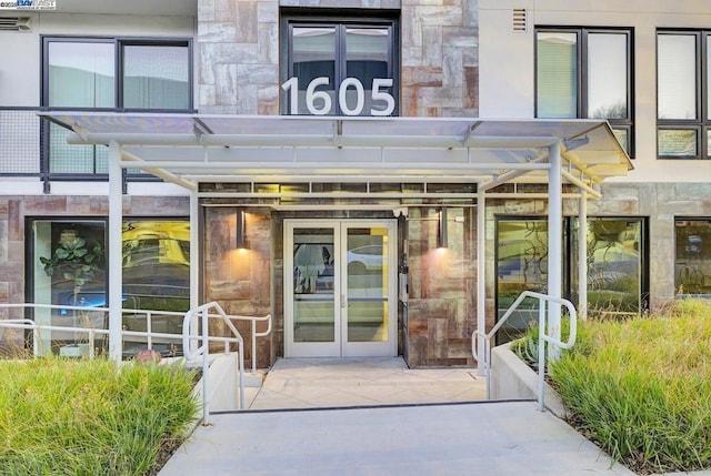 property entrance with french doors