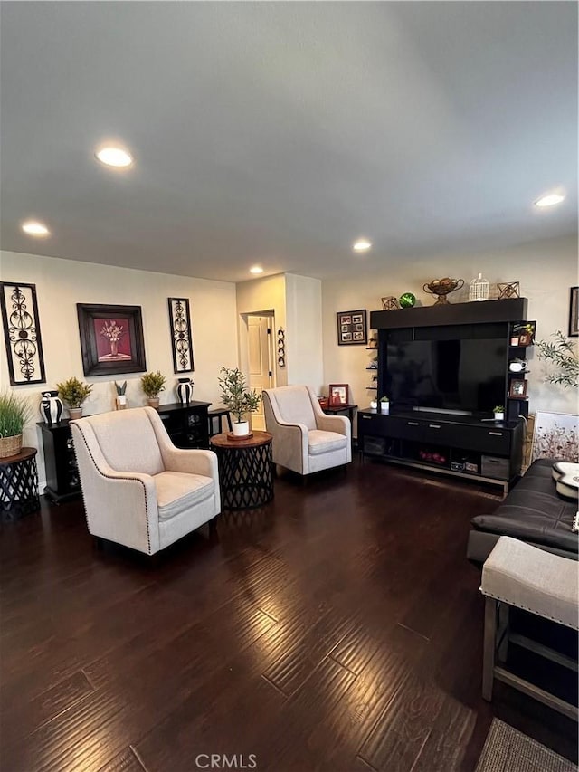 living room featuring dark wood-type flooring