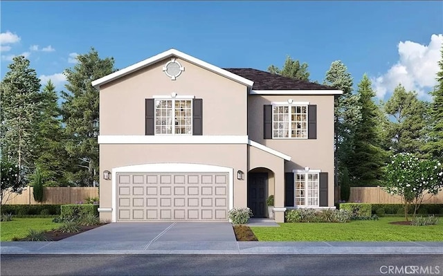 view of front property with a garage and a front lawn