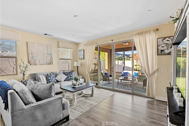 living room with hardwood / wood-style floors