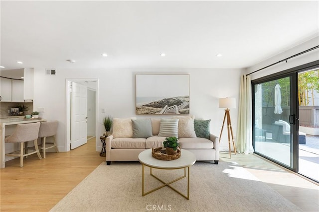 living room with light hardwood / wood-style flooring