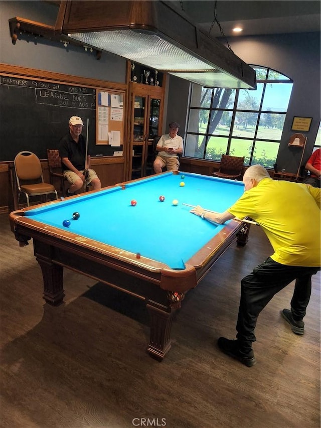 game room featuring billiards and hardwood / wood-style floors