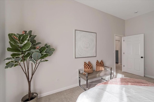 bedroom with light colored carpet