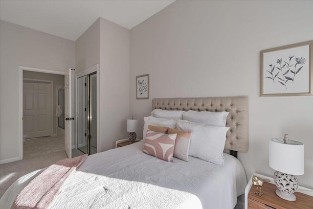 bedroom featuring carpet and a closet